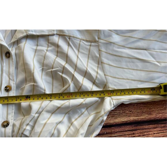 AND NOW THIS Women's White-Olive Striped Button-Down Elastic Waist Top‎ SZ S - Picture 8 of 12